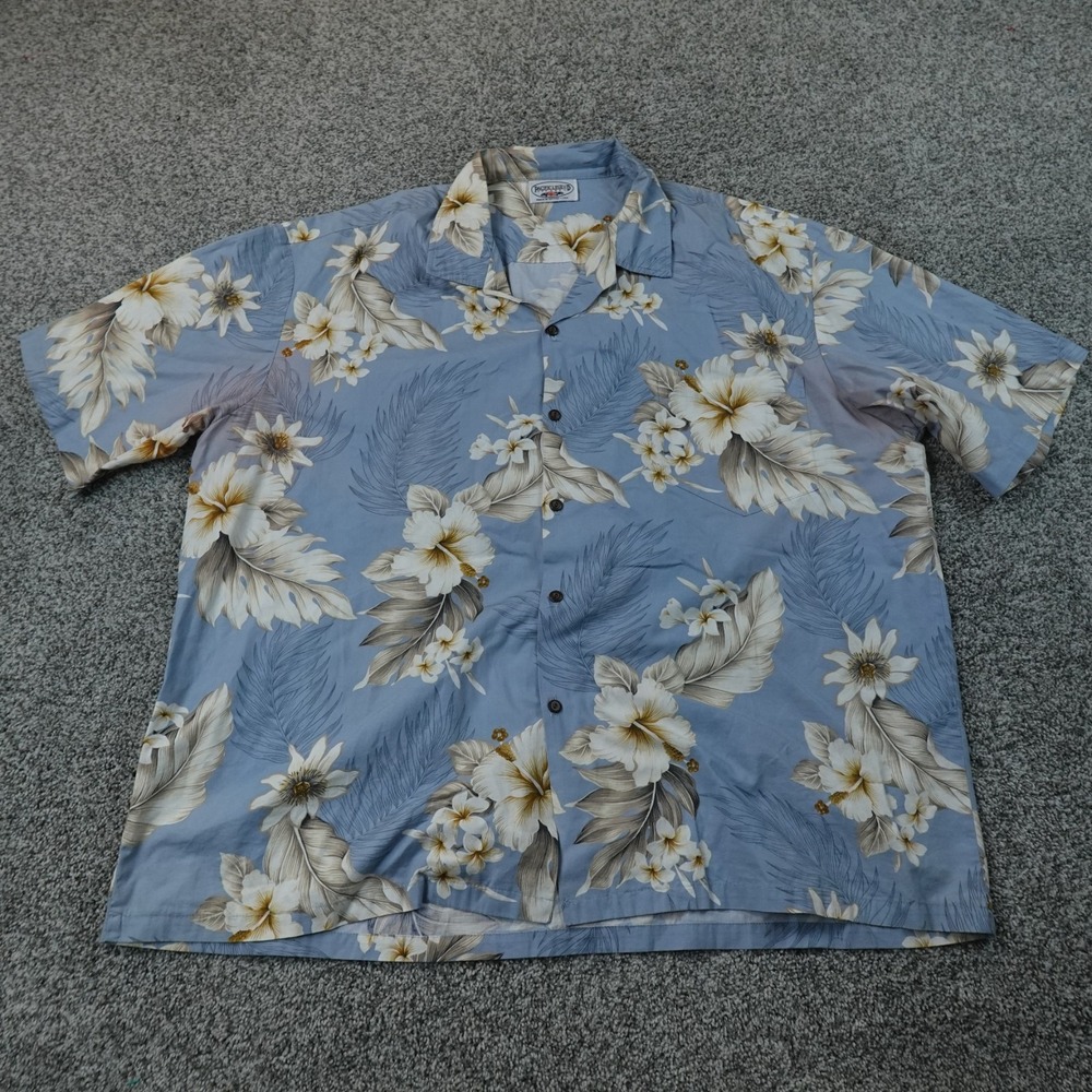 Hawaiian Shirt Mens 3XL Blue Floral Aloha Hibiscus Camp Collar Button Up USA